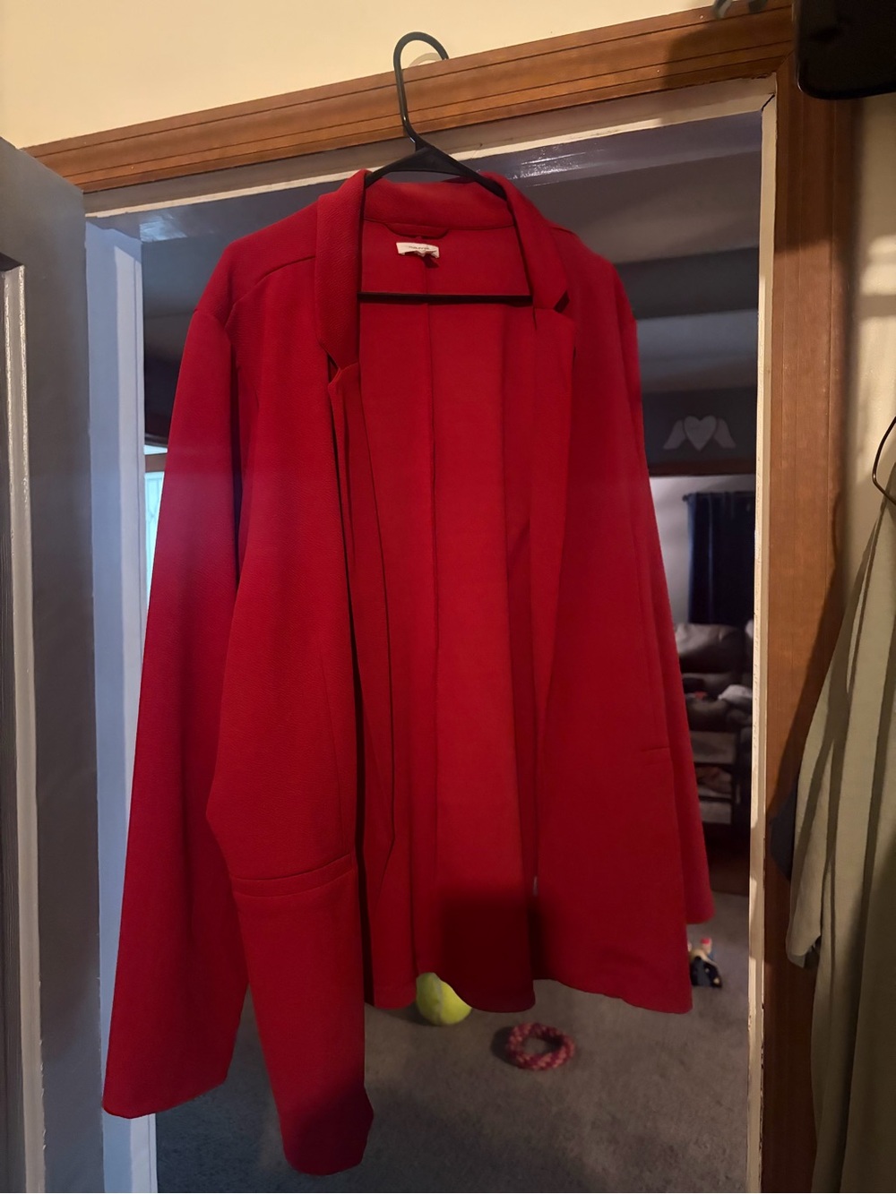Red Open-Front Blazer - Classic Draped Design